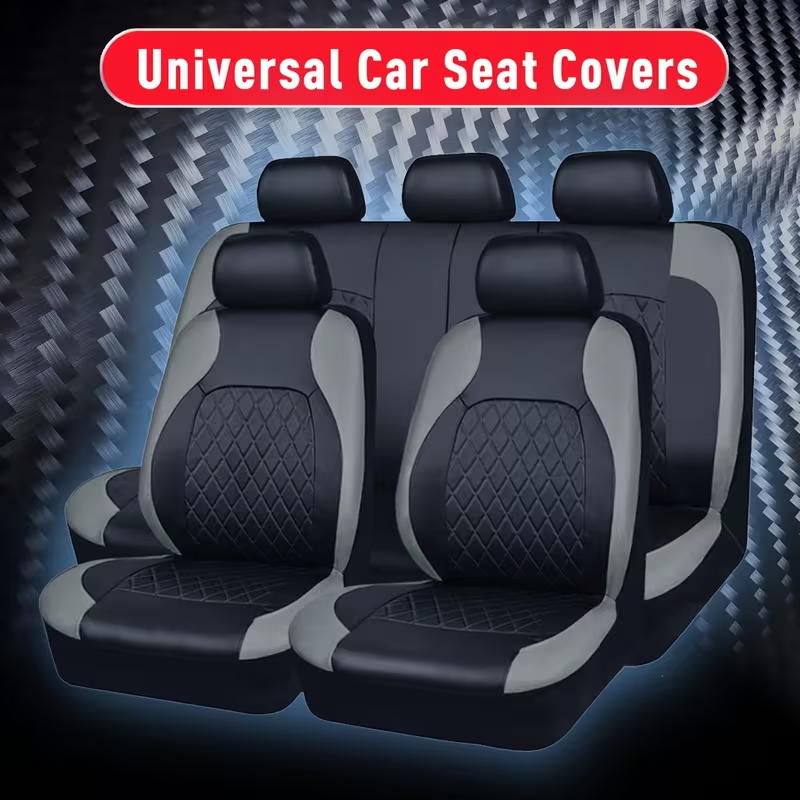 Luxury Quilted PU Leather Car Seat Covers - Black and Red full set installed