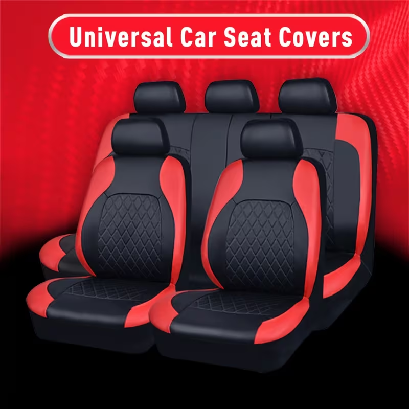 Luxury Quilted PU Leather Car Seat Covers - Black and Teal full set installed