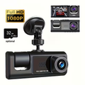 GYIOEUPT dual camera dashcam with 1080P front camera and suction mount, optional 32GB card