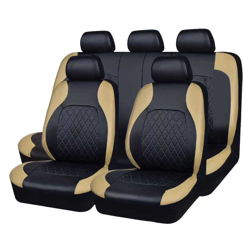 Rear bench seat cover detail - Black quilted PU leather