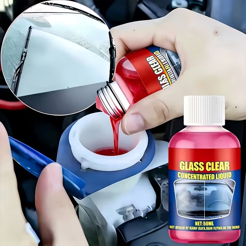 Pouring Glass Clear into windshield washer fluid reservoir
