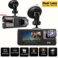 Dual lens dash cam showing front 1080P and inside 720P cameras with 170° wide angle