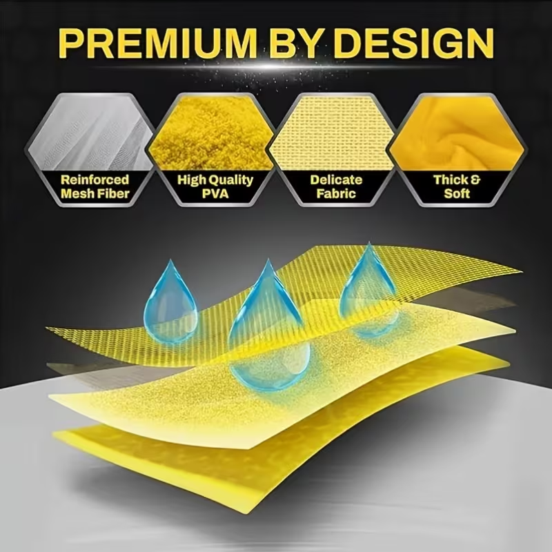 Premium PVA reinforced mesh fiber layers of chamois towel