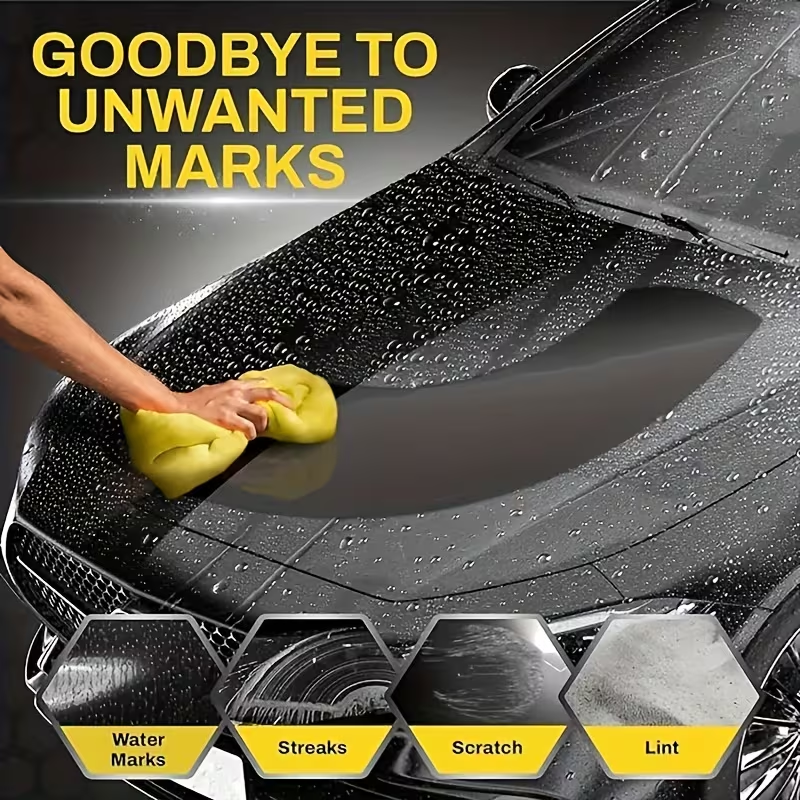 Chamois towel removing water marks and streaks from car bonnet