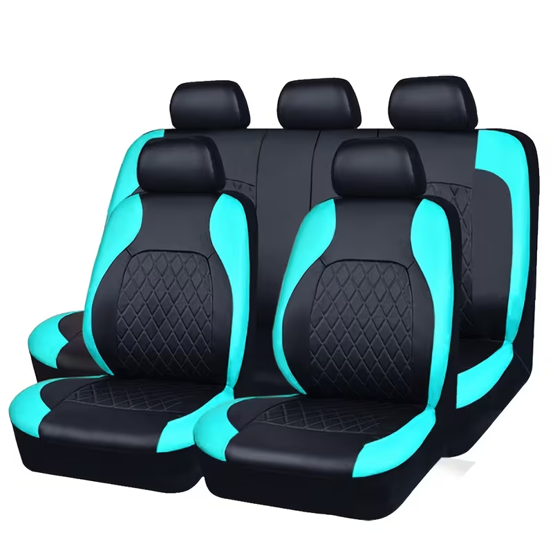 Front seat cover detail - Black quilted PU leather